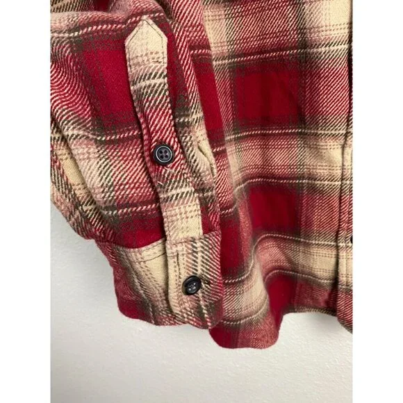 Orvis Heavyweight Flannel Shirt Jacket Red Plaid Shacket Men size Large Pockets - Picture 10 of 12